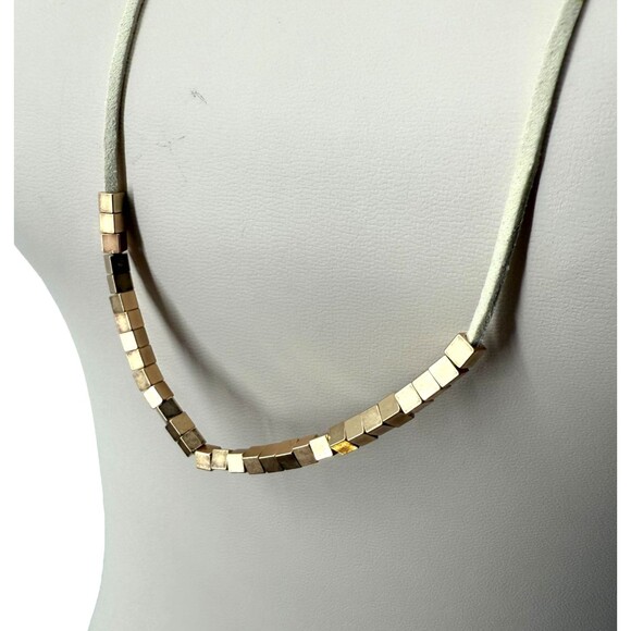 J Jill Layered Beaded Necklace Square Gold Tone Double Strand Cord Adjustable - Picture 4 of 11